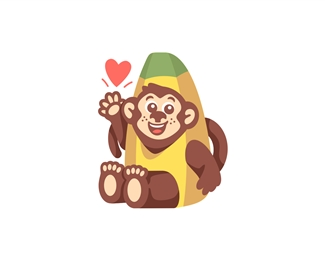 Cute Banana Monkey Logo